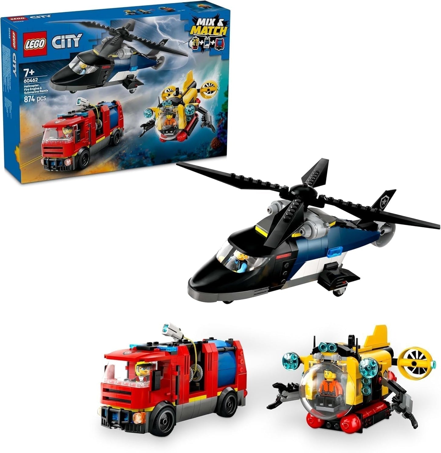 LEGO City helikopter, lejonbil och ubåt komboset och 3 minifigurer - byggbara leksaksfordon för pojkar och flickor från 7 år - födelsedags- och semesterpresent 60462 Byggset Besuche den LEGO-Store Standardtitel