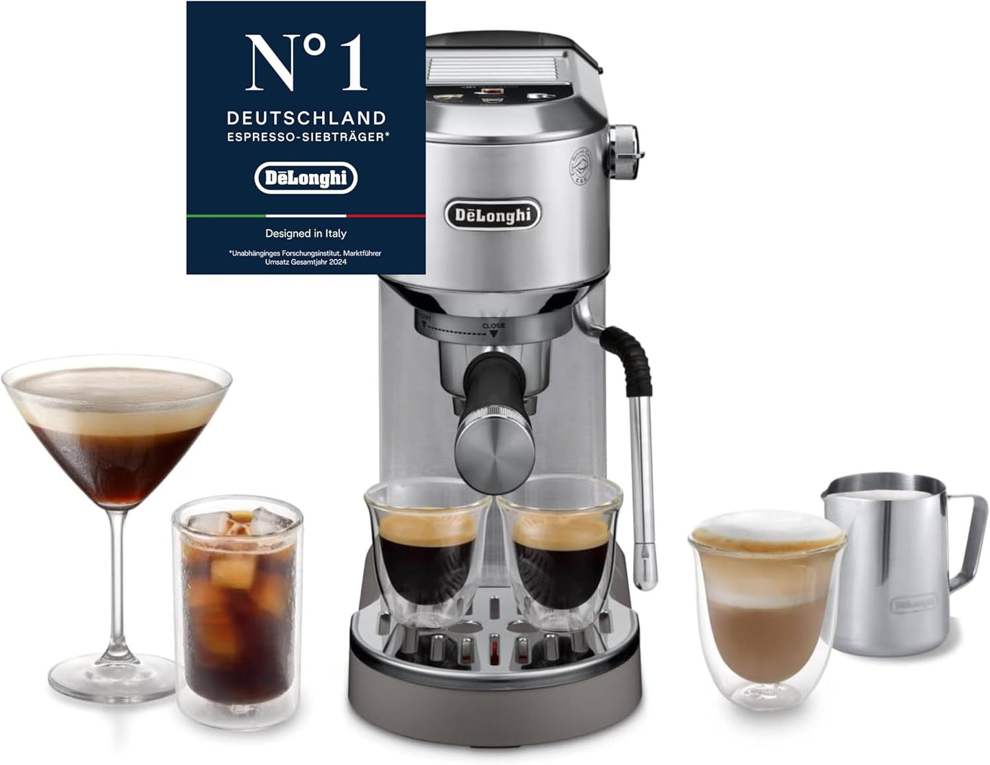De'Longhi Dedica Style EC 685.B – Espressomaskin med portafilter, espressomaskin med professionell mjölkskummare, endast 15 cm bred, för malet kaffe eller ESE-kapslar, 1 l vattentank, svart