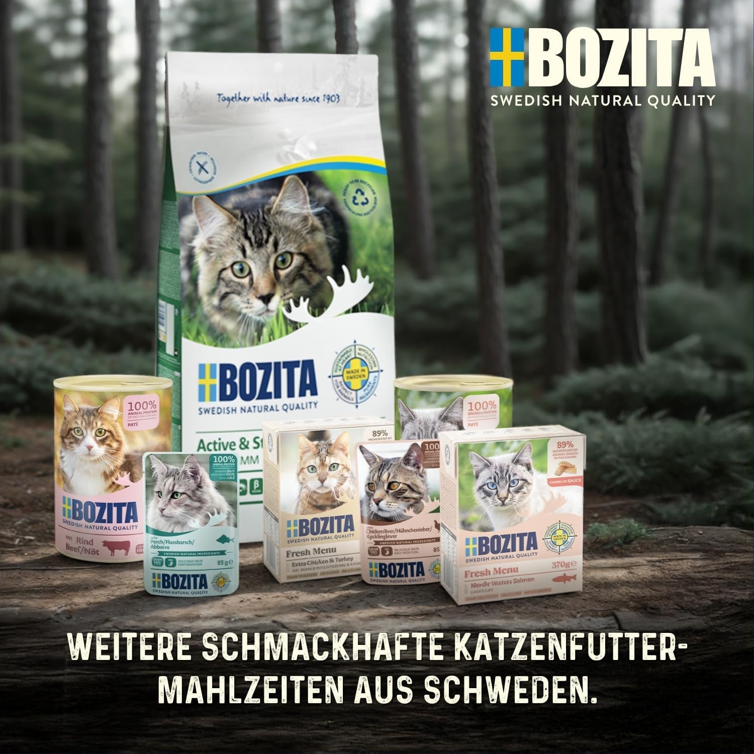 Bozita Senior 8+ Mound våtmat för katter med spannmål och massor av kyckling - 12 påsar x 85g, spannmåls- och vetefritt våtmat för katter - Våtmat för katter med 8,5 % protein och 4,5 % fett