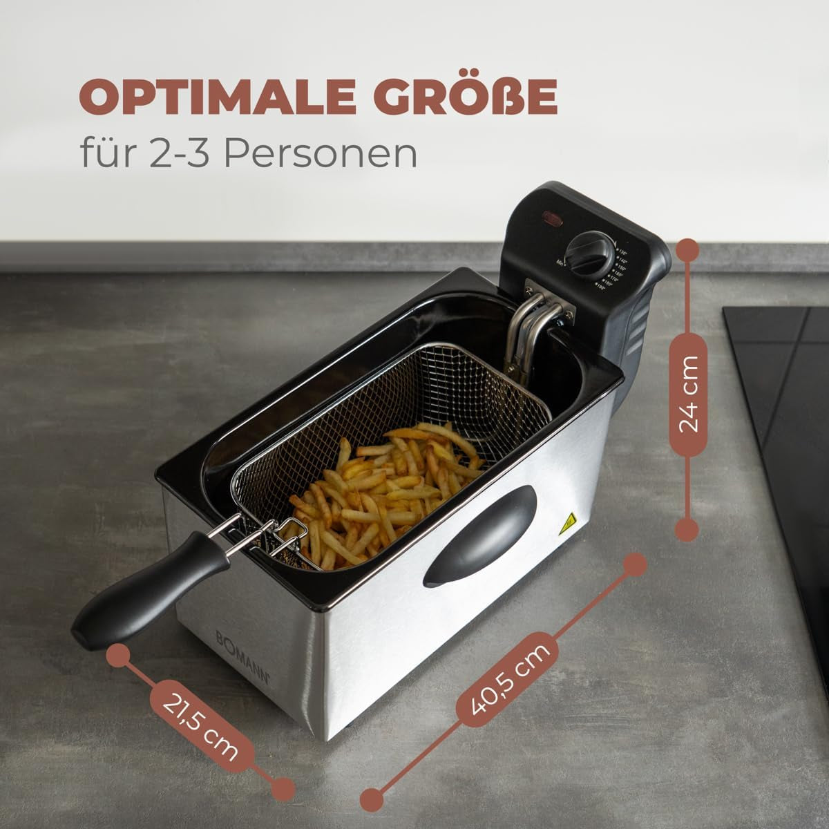 Bomann® oljefritös, 3L kapacitet, Cool Zone Technology och avlopp, 2000 W hushållsapparater Naty Shop