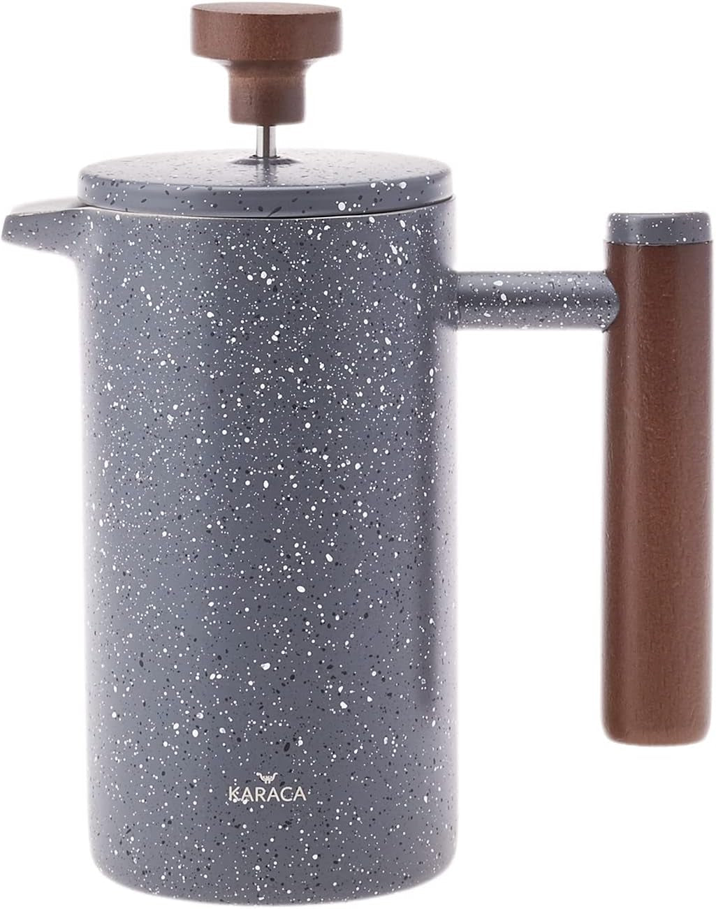 KARACA Marmor dubbelvägg fransk press med kastanjehandtag - isolerad fransk press för kaffe - Hemresor Camping kaffebryggare - 350 ml - mörkgrå