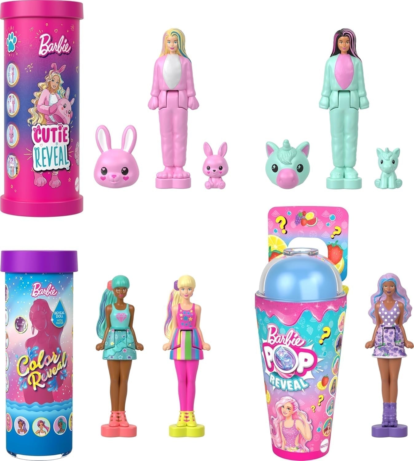 Barbie Mini Barbieland Set med 5 Fashionistas dockor, ca. 3,8 cm höjda minidockor i läppstiftsärmar Surprise Collection Set (stilar kan variera), JBD26 Naty Shop Dolls 2-pack