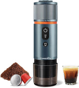 CONQUECO 12V bilespressomaskin: Bärbar espressomaskin med batteri för camping och resor - snabb uppvärmning på 2,5 minuter - 8 espressokoppar i en laddning