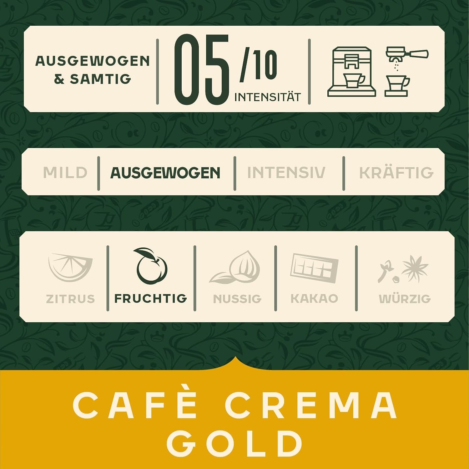 Jacobs Kaffeebohnen Café Crema Gold, vollmundig & fruchtig, geröstet i Bremen, Intensität 5/10, Kaffee ganze Bohnen, 1 kg