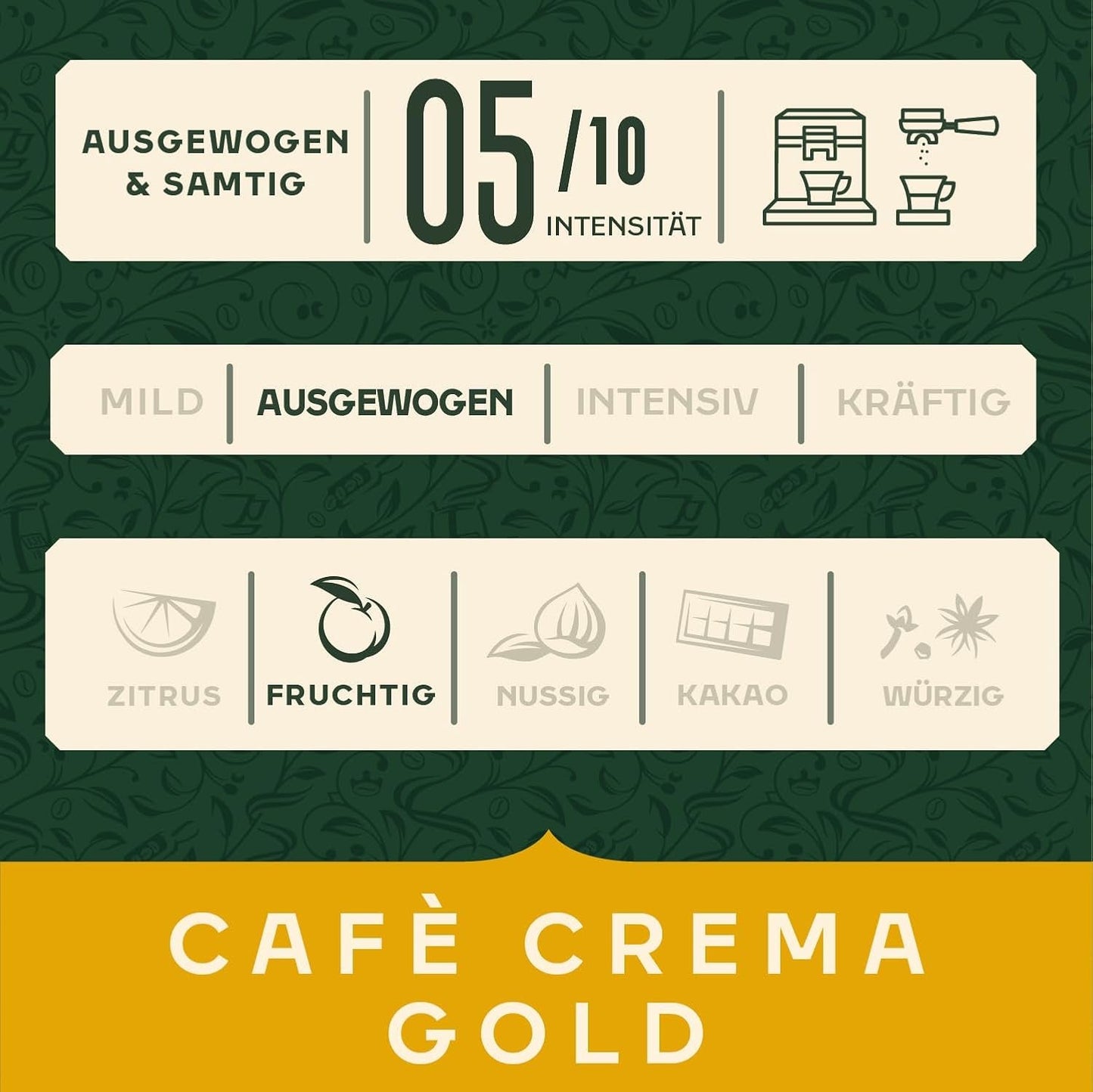 Jacobs Café Crema Gold kaffebönor 1 kg – Vollmundig, Aromatisch, Fruchtige noter, Arabica & Robusta bönor, Intensität 5/10, perfekt för Café Crema Naty Shop