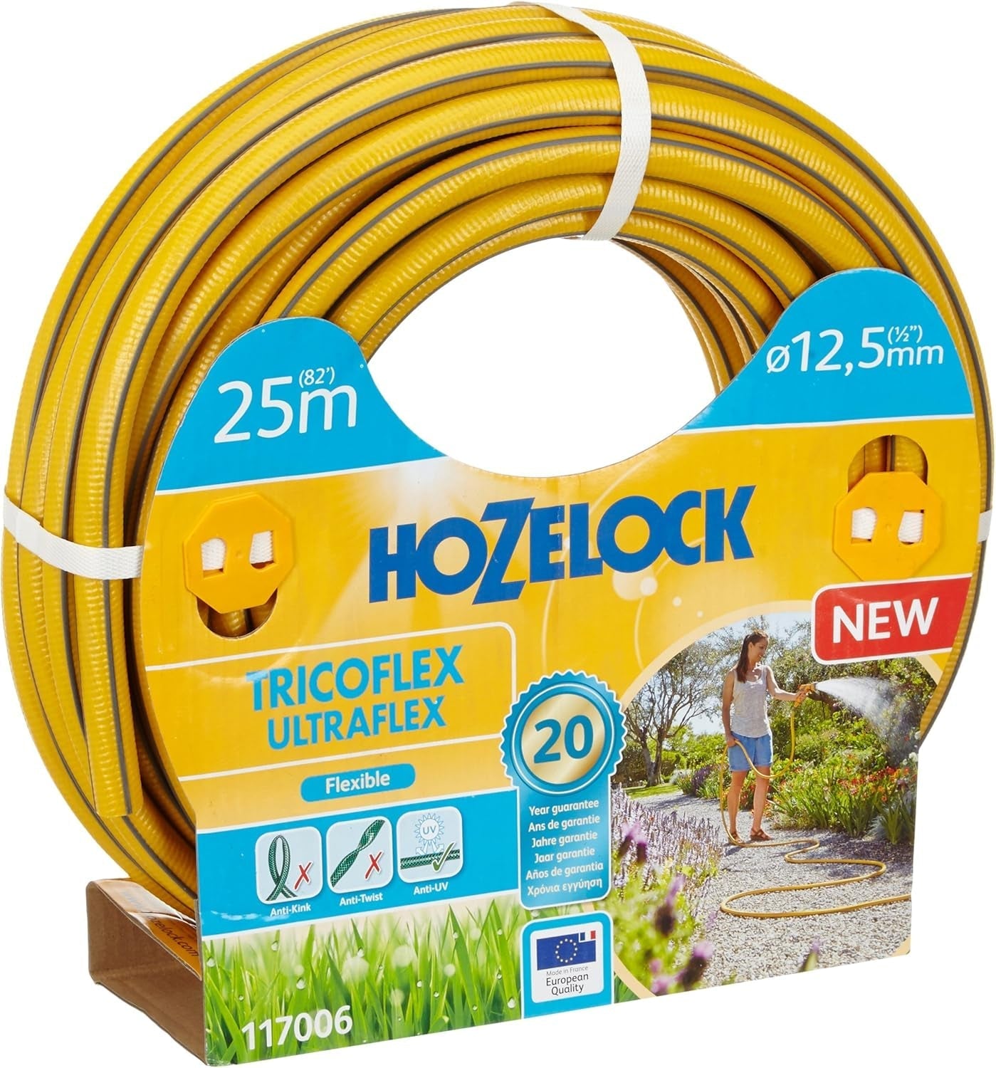 HOZELOCK - Tricoflex Ultraflex slang Ø 12,5 mm (1/2") 20 M: Flexibel trädgårdsslang, väderbeständig, vrid- och böjbeständig, tillverkad av 40 % återvunnen PVC [117002], gul