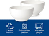Villeroy & Boch For Me spannmålsskål set om 2, vit, diskmaskinssäker, mikrovågssäker, små skålar för 2, skålar, spannmålsskålar, mellanmål eller såser, tallrik, premiumporslin