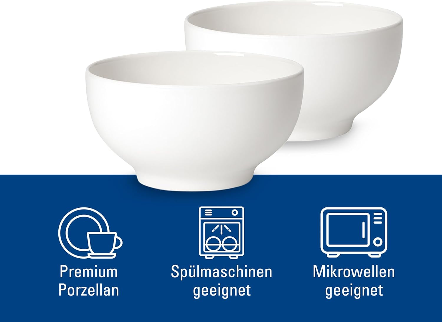 Villeroy & Boch For Me spannmålsskål set om 2, vit, diskmaskinssäker, mikrovågssäker, små skålar för 2, skålar, spannmålsskålar, mellanmål eller såser, tallrik, premiumporslin