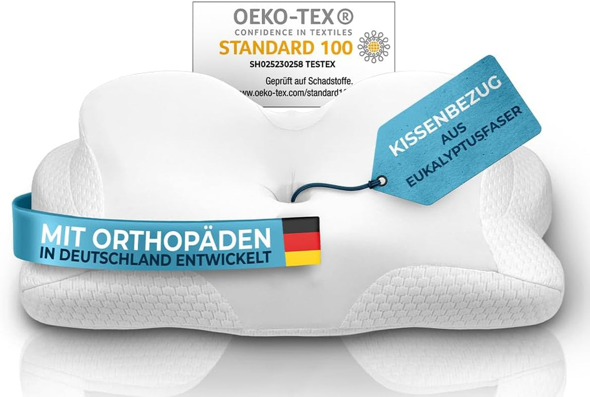 Ortopedisk kudde [Innovationspris för ergonomi nominerad] Nackvärkskudde gjord av Memory Foam | Nackstödskudde Ergonomisk nackrullsida sovkudde Grå cervikala ortopediska kuddar Naty Shop Vit Kissenbezug [Version:Allrounder]
