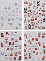 JMEOWIO 3D Nagelsticker Weihnachten Glitzer Nail Art Sticker Selbstklebend Nagelaufkleber 5D Stereoskopisk Schneeflocke Winterurlaub Süß Dekoration Nageldesign Zubehör 4 Blatt