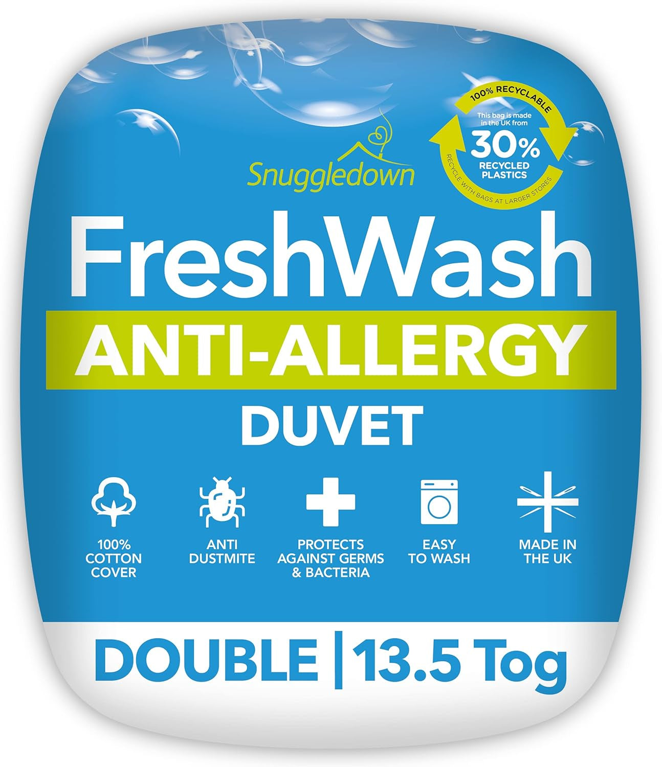 Täcke för allergier Snuggledown Freshwash, 13,5 Tog Winter Warm, bomull, vit, enkelsäng Täcken och täcken Naty Shop 10 X 200 X 200 Cm 13,5 Tog
