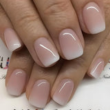 Självhäftande lösnaglar set - franska lösnaglar - 24 delar Kort fyrkantig design Vit Rosa Gradient Konstgjorda Naglar Ballerina Manikyr (Kort Rosa Gradient)