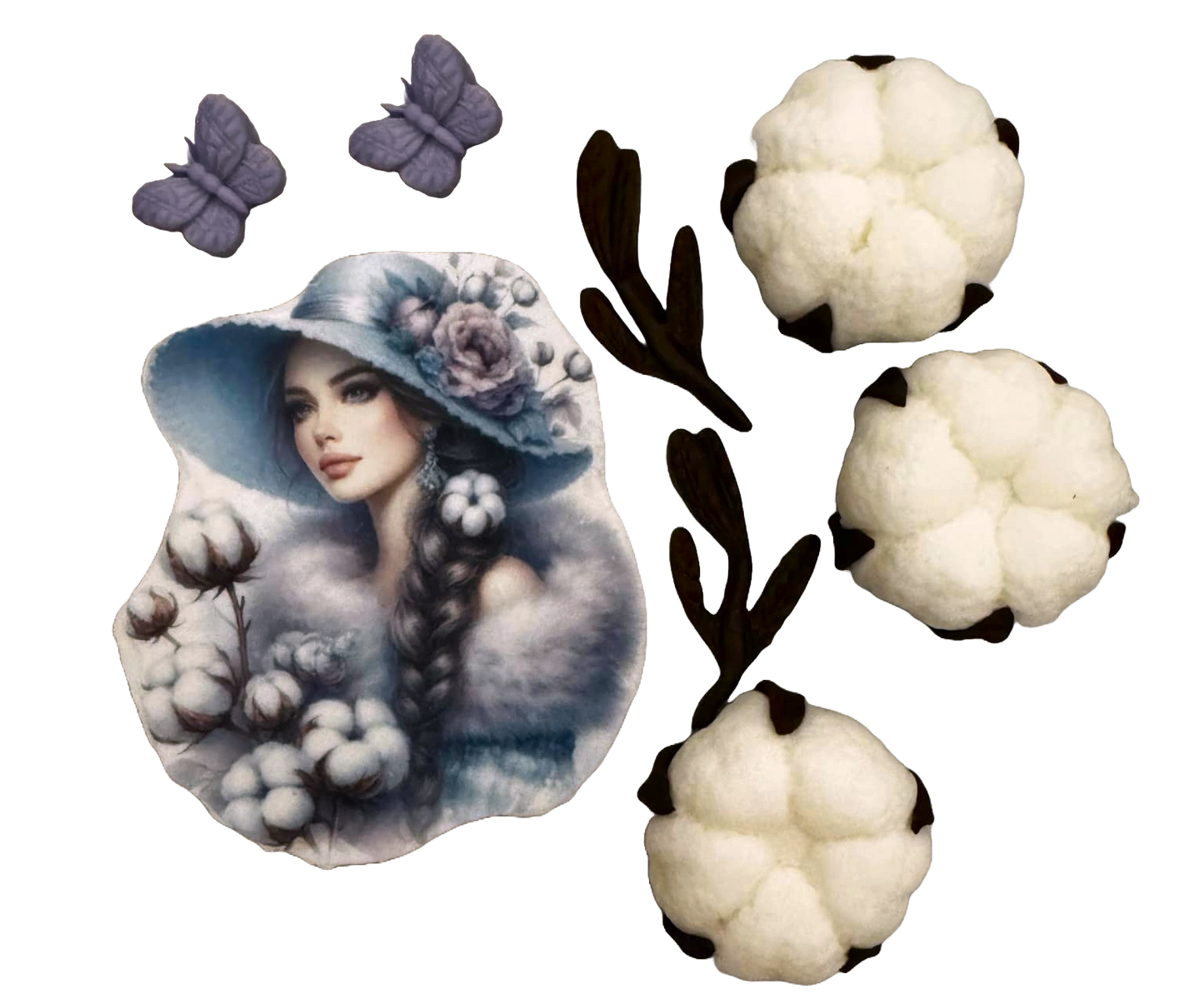 Set med 8 ätbara sockerpastadekorationer, Beautiful Lady Sugar Paste Decorations Nati Shop
