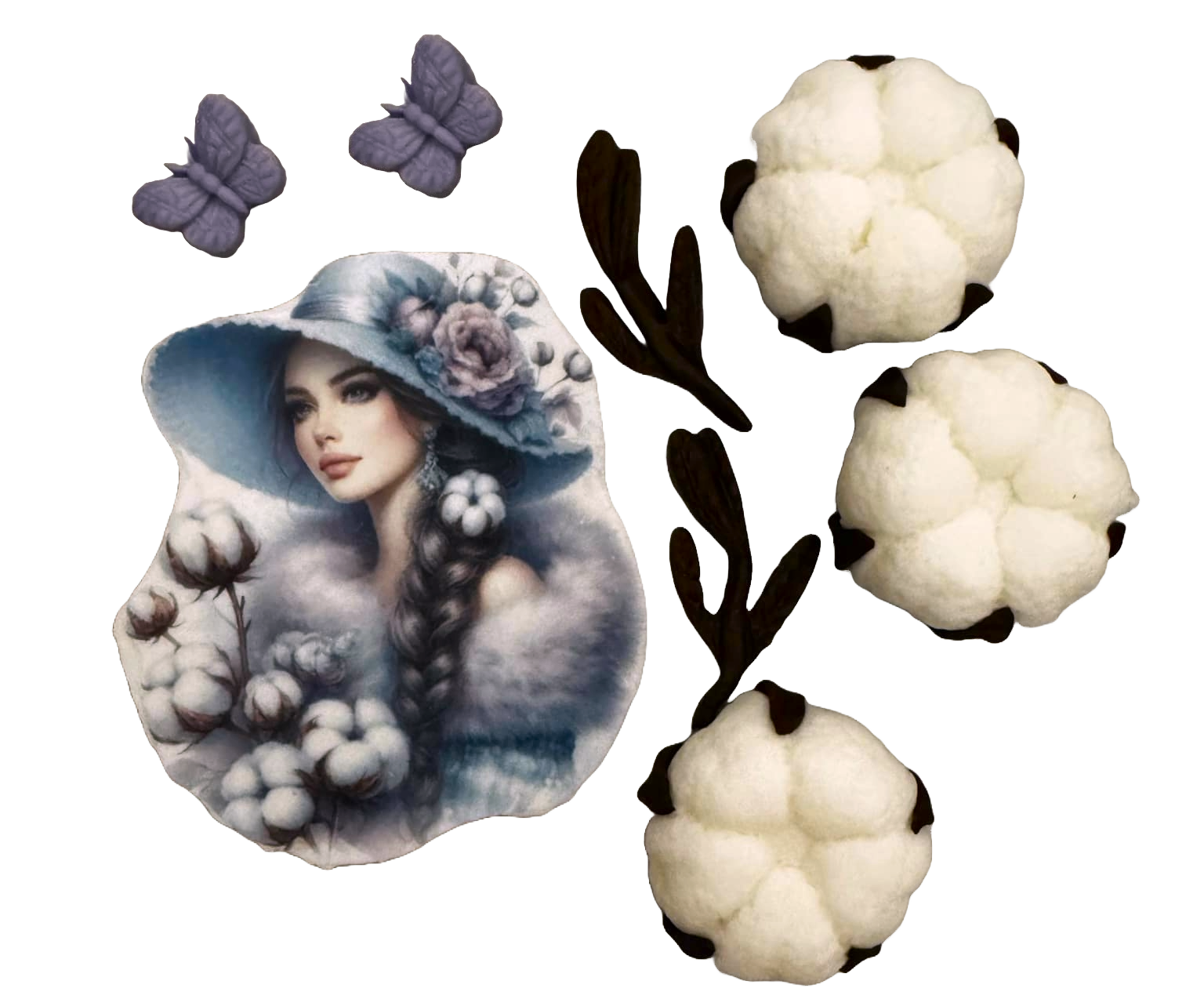 Set med 8 ätbara sockerpastadekorationer, Beautiful Lady Sugar Paste Decorations Nati Shop