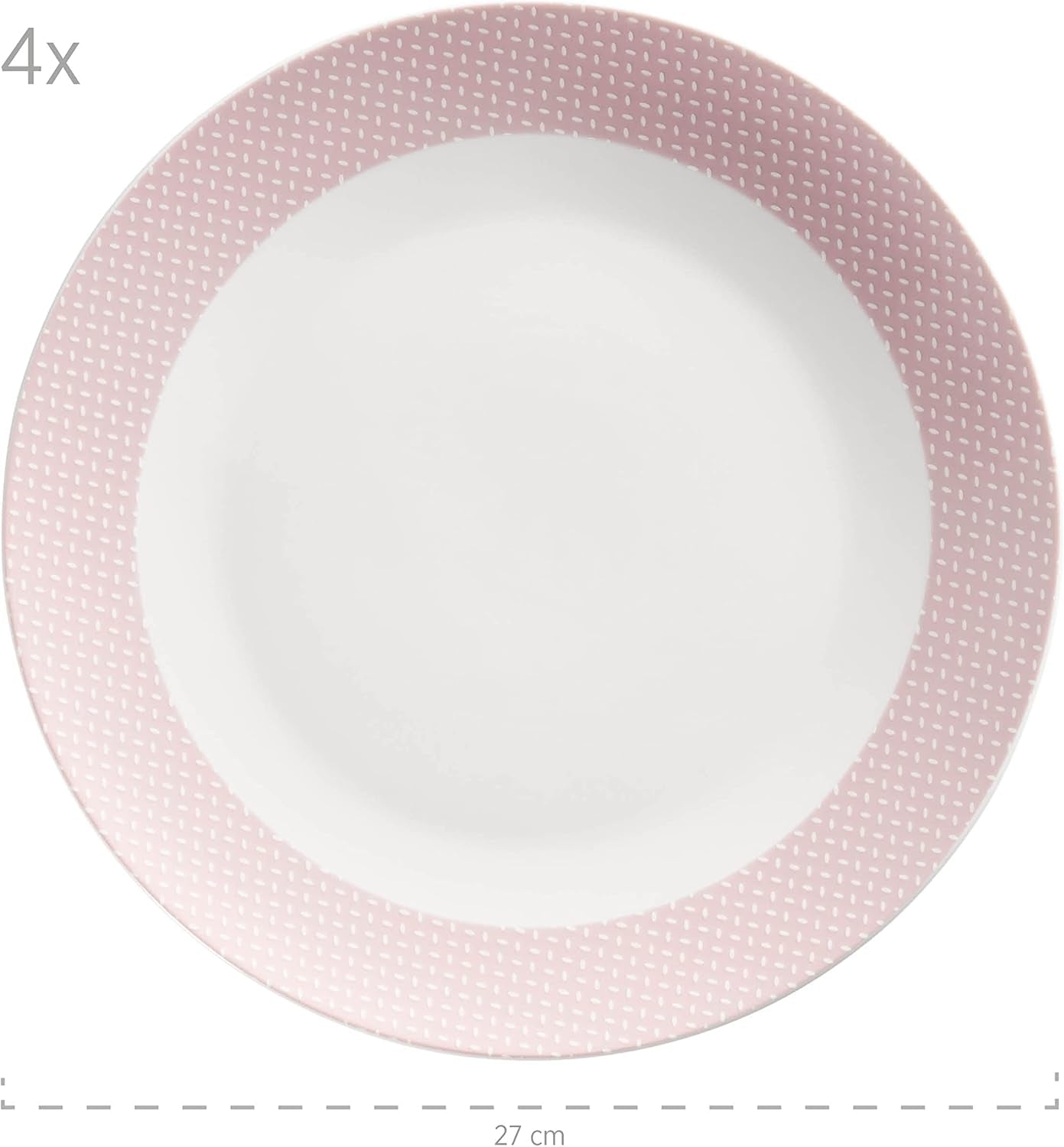 MÄSER Kitchen Time II, Servisset för 4, Kombinationsservice med 16 stycken i pastellfärger med subtilt mönster, Porslin, Rosa