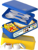 Umami Lunchbox för vuxna, Stapelbar Bento-låda med 4 bestick och fack, Vuxen Lunchbox, To-go-salladsbehållare, Picknick-/kontorslunchlåda, Kolgrå, 1500 ml Naty Shop Matförvaringslådor Guldblå L - 1200 Ml
