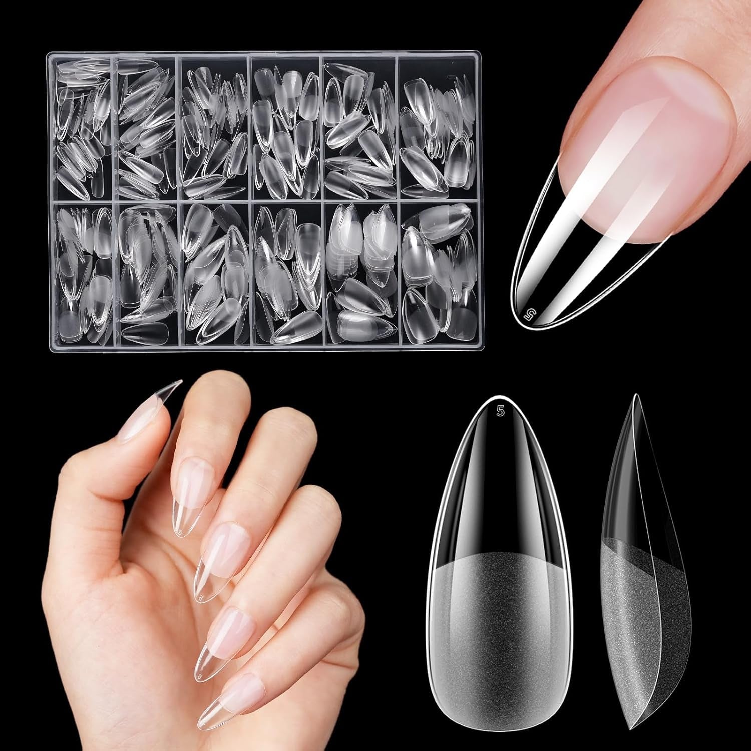 Korta konstgjorda naglar 500st mjuk gel heltäckande Nageltips för gelnaglar 12 storlekar Förpolerade nagelspetsar för gelnaglar Korta konstgjorda naglar Kista Nagelförlängningar Med Box