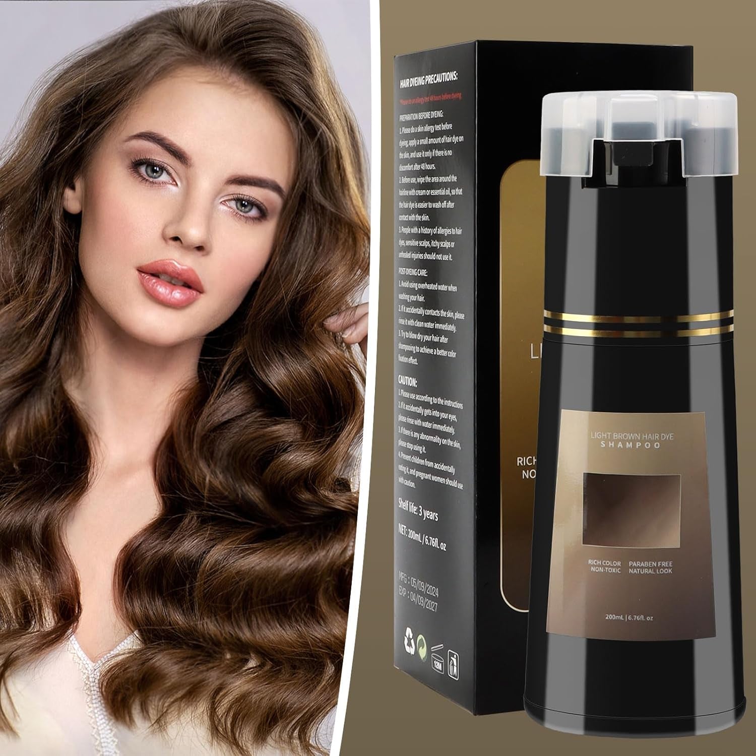 Hårfärgsschampo, 3 i 1 Instant Color Shampoo, Instant Hair Care Color Shampoo, Black Hair Color Shampoo, Hårfärgsschampo (Ljusbrunt) Naty Shop Hårfärgning