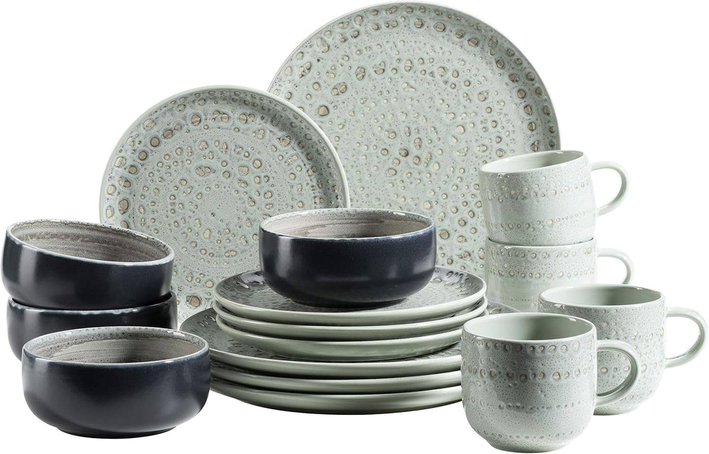 MÄSER 931744 Spicy Market Series, handmålade servisset för 4 i vintage medelhavsdesign, 16-delat keramikkombinationsset, grönt, stengods