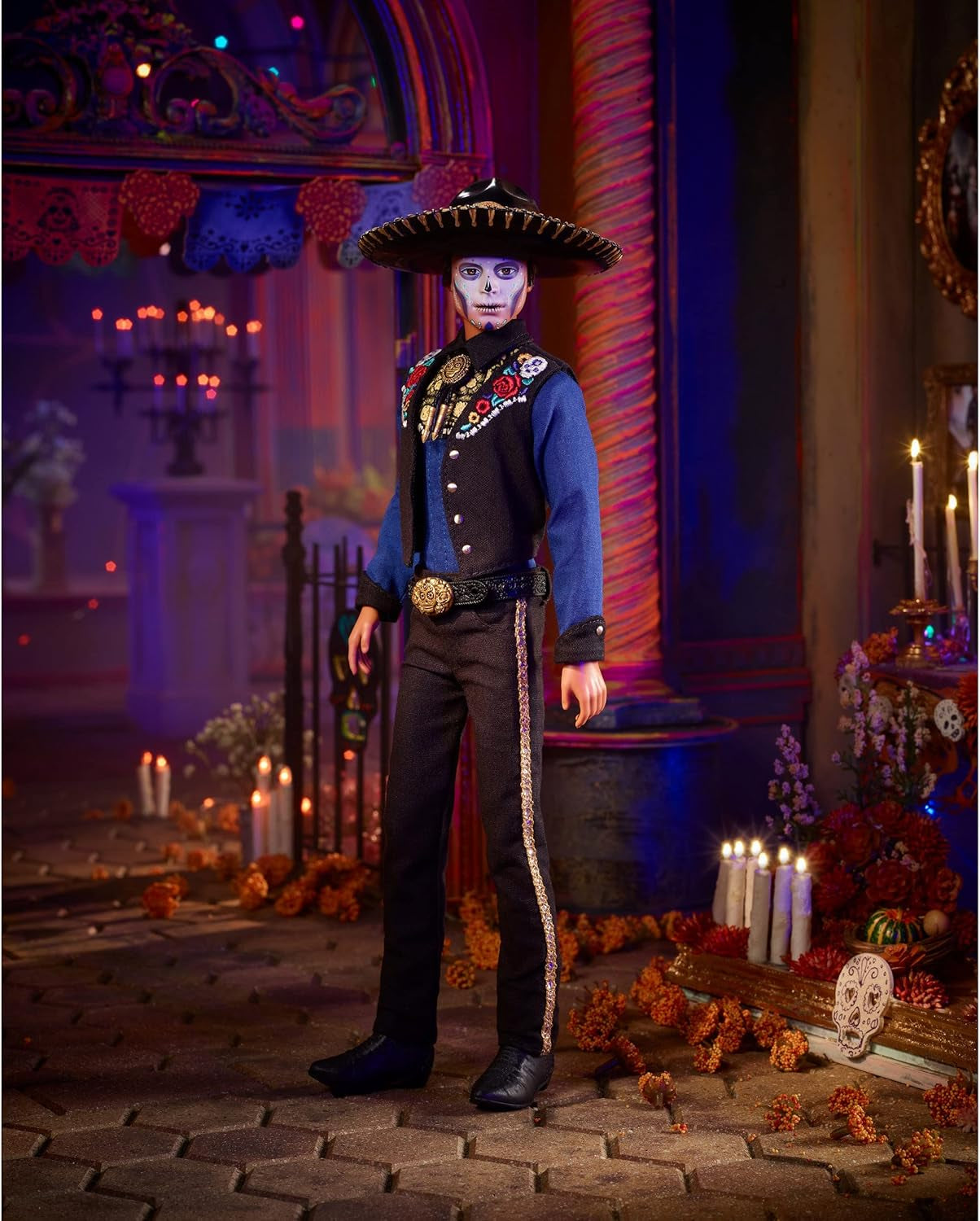 Ken Barbie 2022 Día De Muertos docka med skjorta, väst och sombrero, Calavera ansiktsmålning, present till samlare