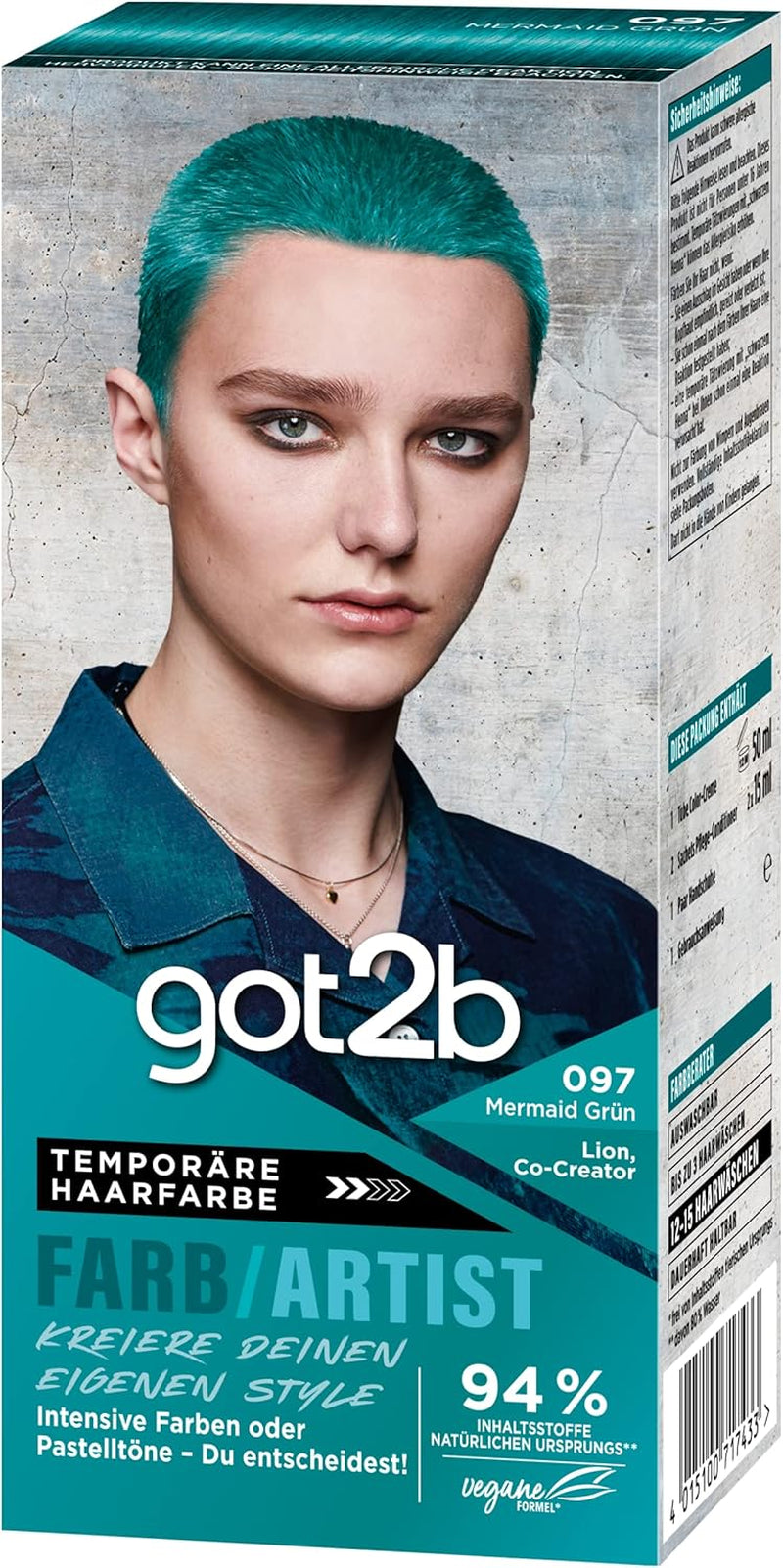 got2b Colour/Artist 097 Mermaid Green Level 2 (3x 80 ml), tillfällig hårfärgning får håret att glänsa i intensiva färger eller pastellfärger, hårfärgning håller 12-15 tvättar, vegansk formel Hårfärgning Naty Shop