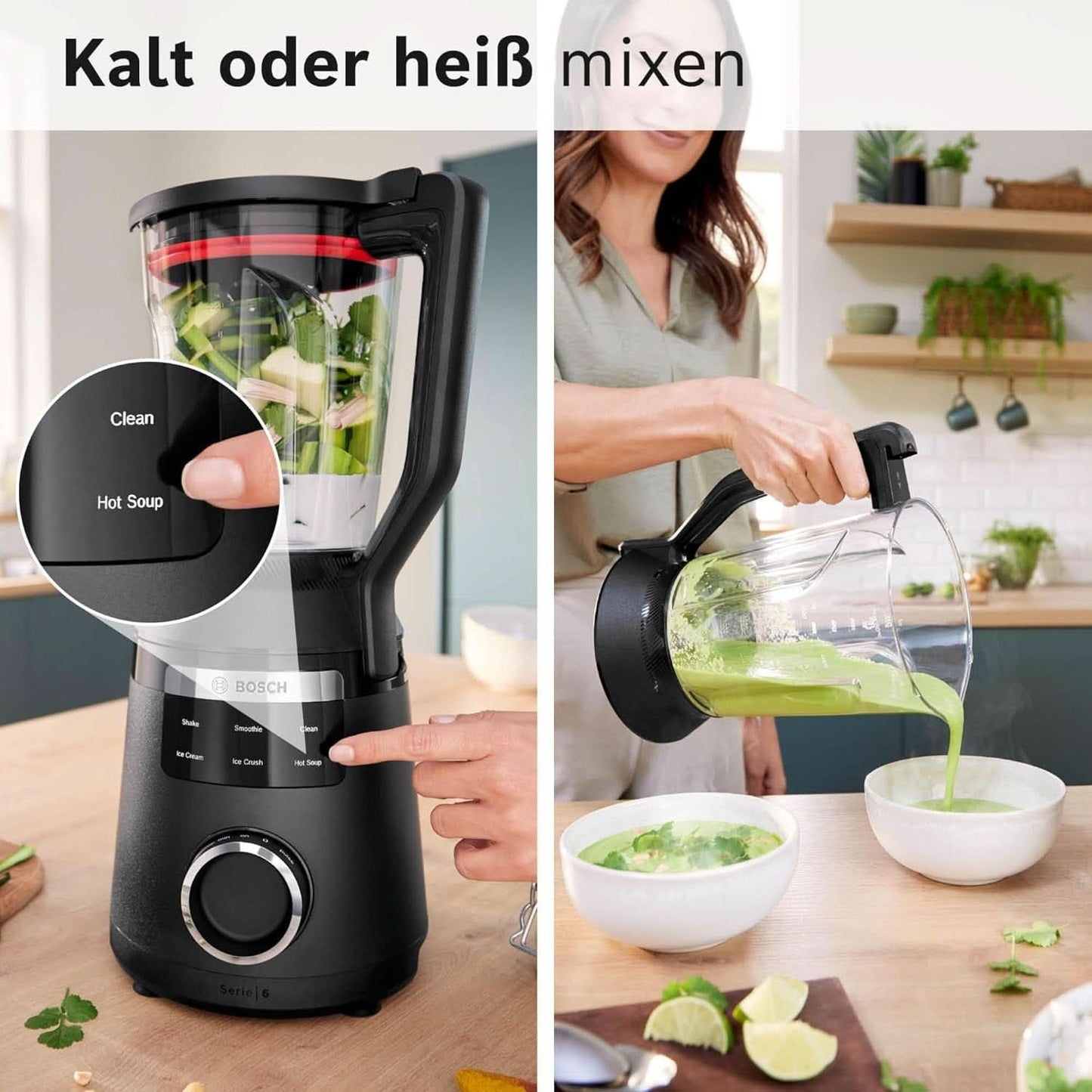 Highspeed-Standmixer Vitapower Serie 6 MMBD665B1, 45 000 U/Min, 6 Program Inkl Heiße Suppe & Reinigung, 2 L Mixbehälter, Stopfer, Spülmaschinenfeste Teile, Made in Europe, 1800W, Schwarz Kitchen Naty Shop