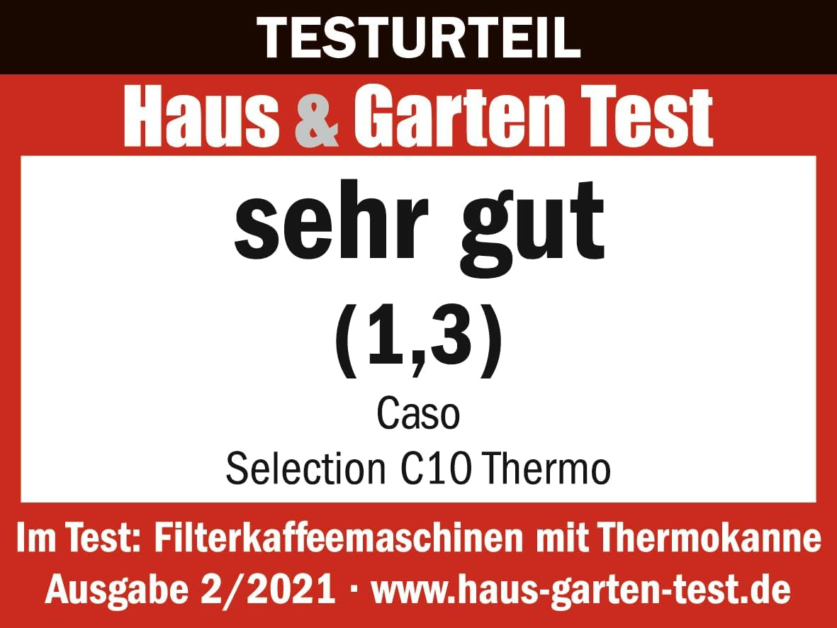 CASO Selection C 10 Thermo Design kaffebryggare – Rostfritt stålhölje, 1,2 l isotermisk karaff (10 koppar), touchkontroller och timer, Aroma PLUS-funktion, permanent filter, anti-droppfilter