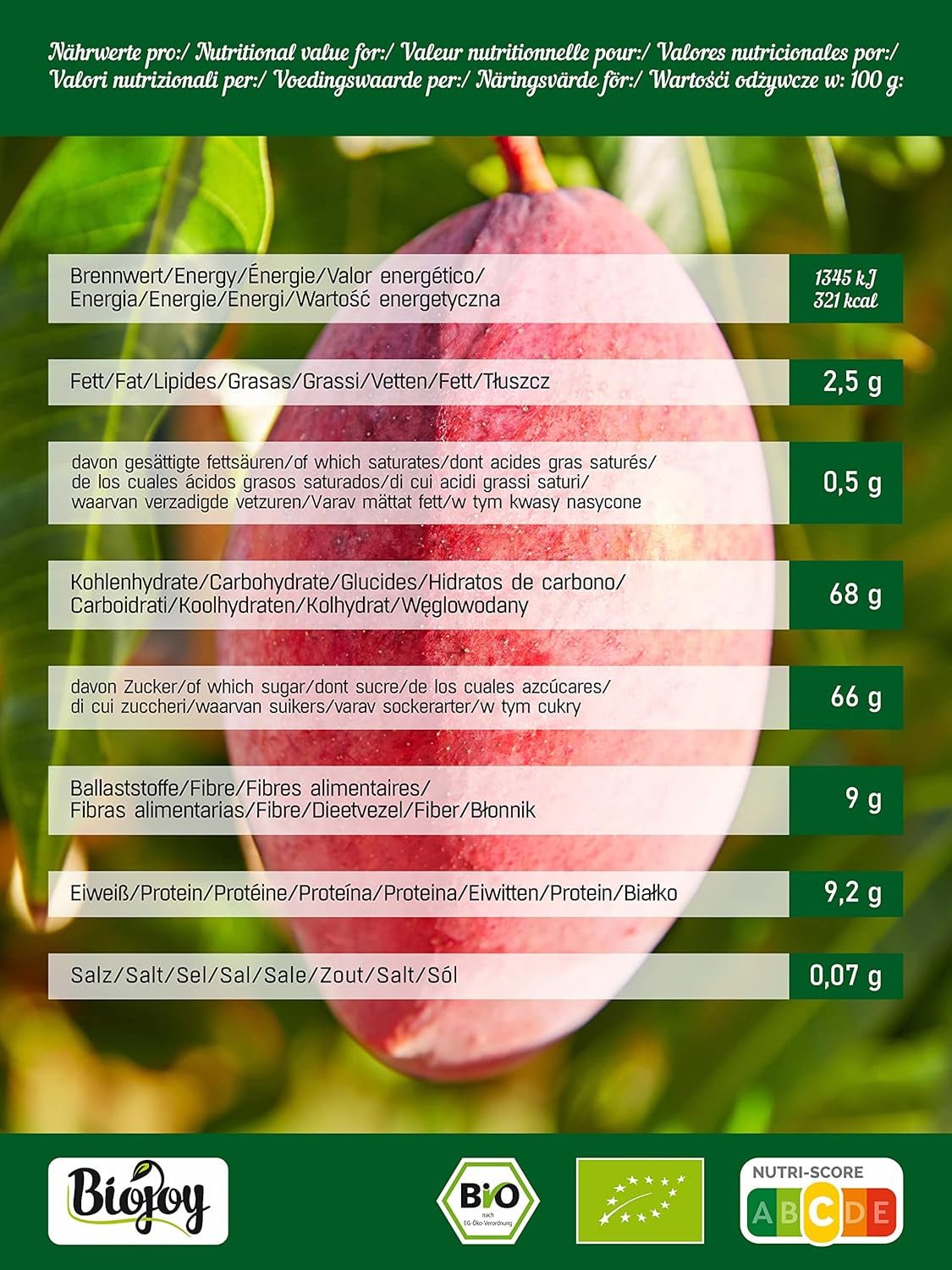 Biojoy BIO torkad mango (1 kg), osvavelfria Naty Shop torkade produkter