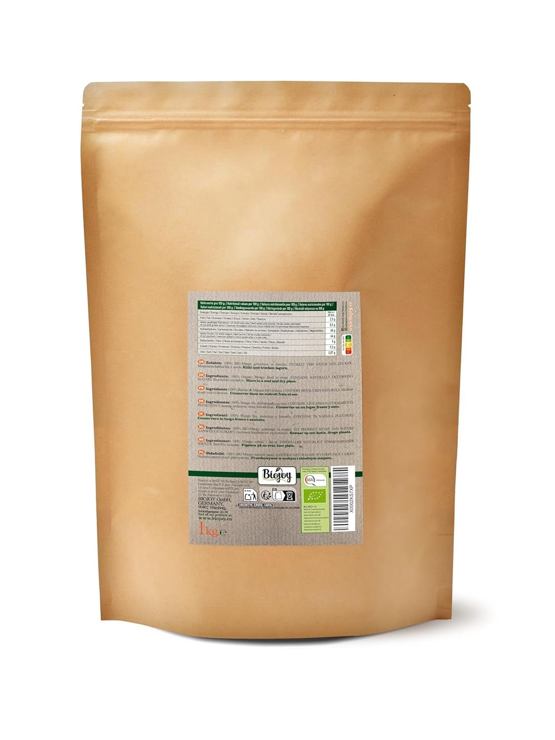 Biojoy BIO torkad mango (1 kg), osvavelfria Naty Shop torkade produkter