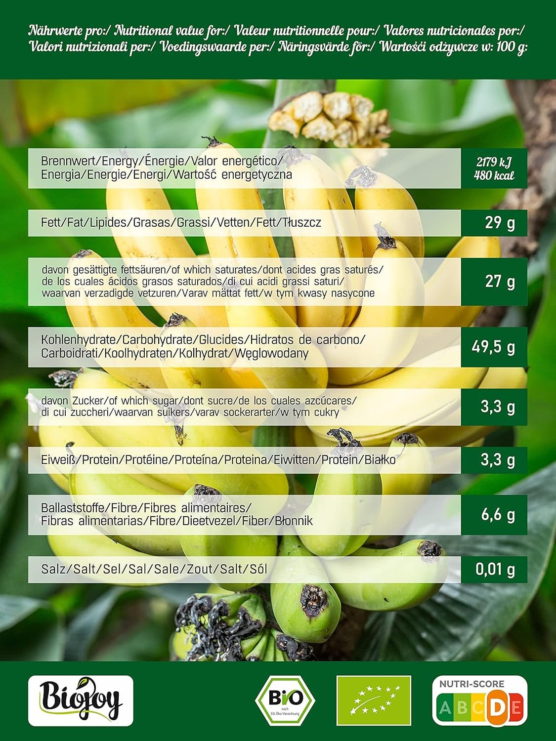 Biojoy ekologiska bananchips (500 g), torkade och osvavelfria Naty Shop torkade produkter