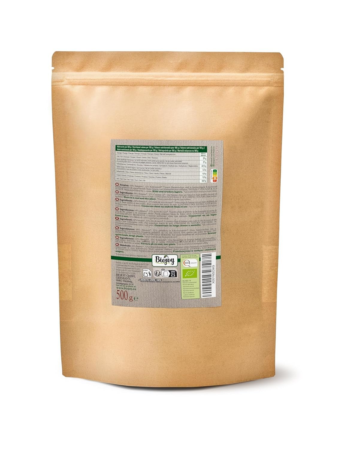 Biojoy ekologiska bananchips (500 g), torkade och osvavelfria Naty Shop torkade produkter