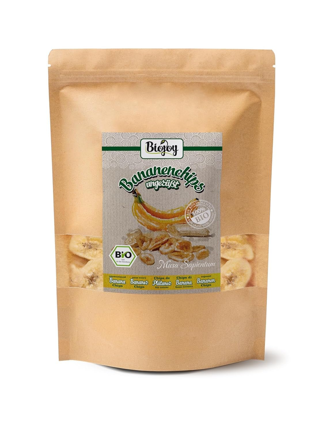 Biojoy ekologiska bananchips (500 g), torkade och osvavelfria Dehydrerade produkter Naty Shop 500 G