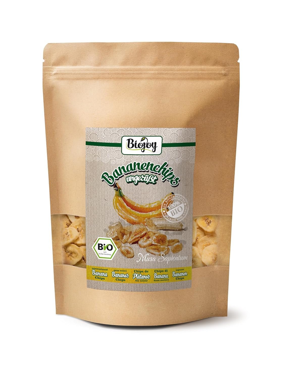 Biojoy ekologiska bananchips (500 g), torkade och osvavelfria Dehydrerade produkter Naty Shop 250 G