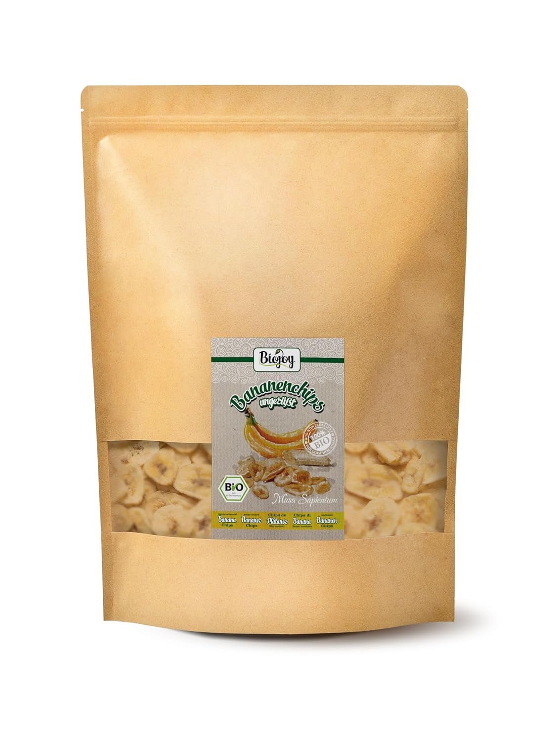 Biojoy ekologiska bananchips (500 g), torra och osavlade Naty Shop torkade produkter 1 kg (1 förpackning)