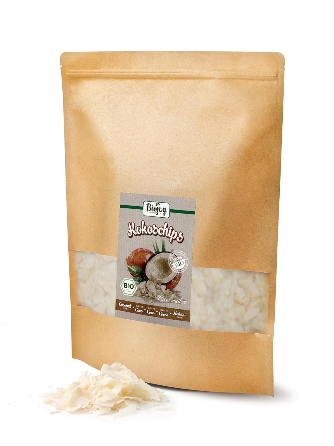 Biojoy ekologiska torkade kokoschips (1 kg), osötade och ostekta Dehydrerade produkter Naty Shop