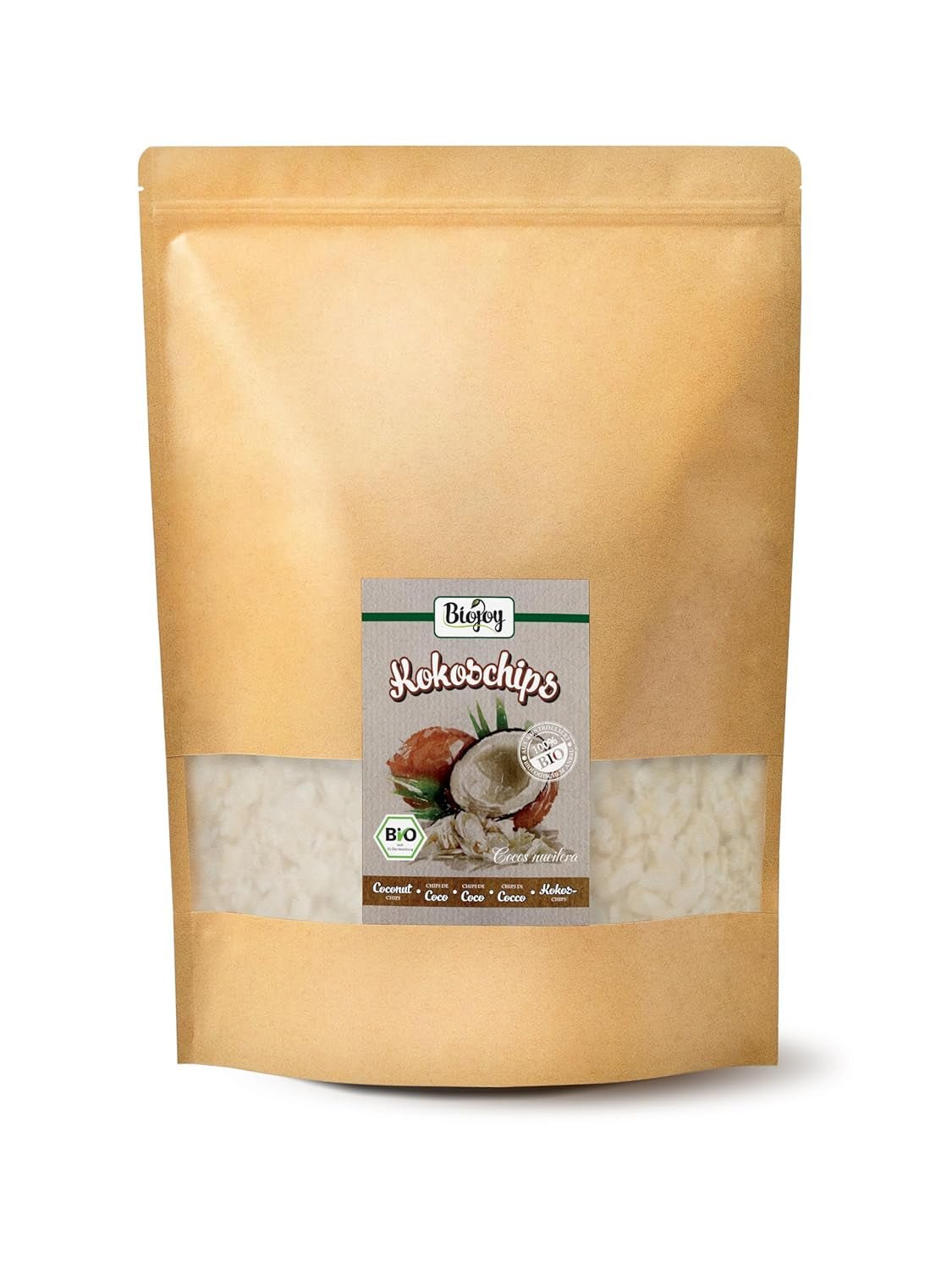 Biojoy ekologiska torkade kokoschips (1 kg), osötade och ostekta Naty Shop torkade produkter 1 kg (1 förpackning)