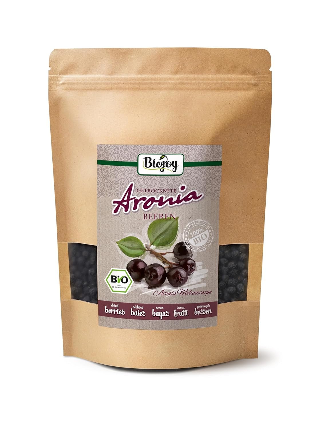 Biojoy ekologiska aroniafrukter (1 kg), torkade och hela (Aronia melanocarpa) Dehydrerade produkter Naty Shop 500 G