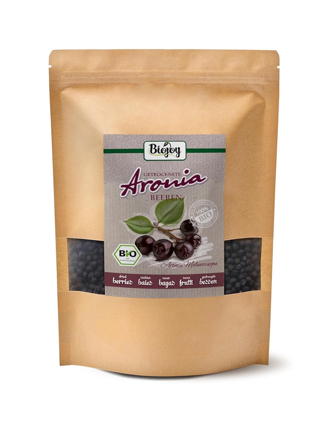 Biojoy ekologiska aroniafrukter (1 kg), torkade och hela (Aronia melanocarpa) Dehydrerade produkter Naty Shop 1 kg (1 paket)