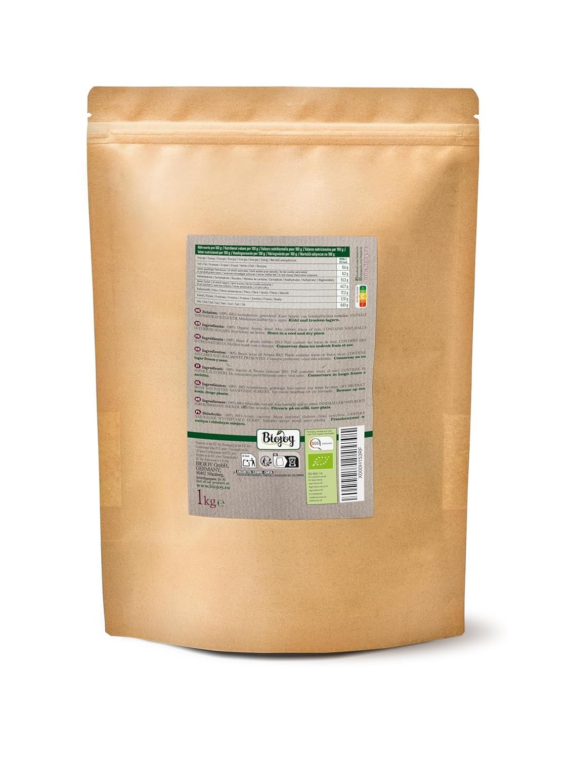 Biojoy ekologiska aroniafrukter (1 kg), torkade och hela (Aronia melanocarpa) Dehydrerade produkter Naty Shop