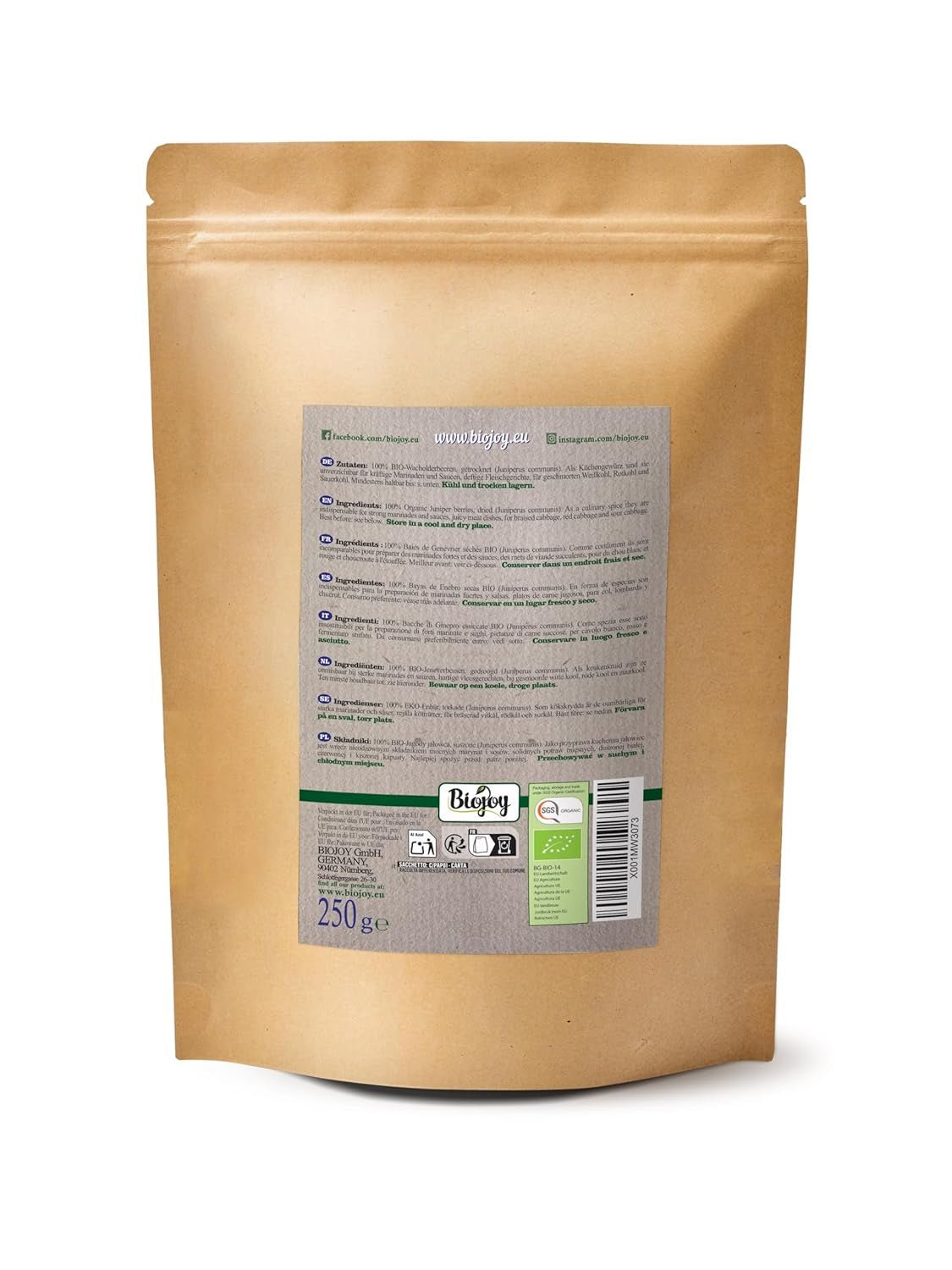 Biojoy ekologisk enbär (250 g), torkad och hel, utan tillsatser (Juniperus communis) Uttorkade produkter Naty Shop