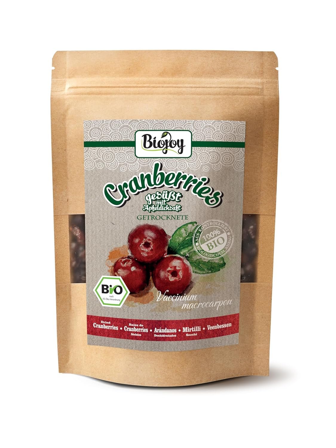 Biojoy ekologiska torkade tranbär (1 kg), tranbär sötade med äppelsirap Torkade produkter Naty Shop 250 G