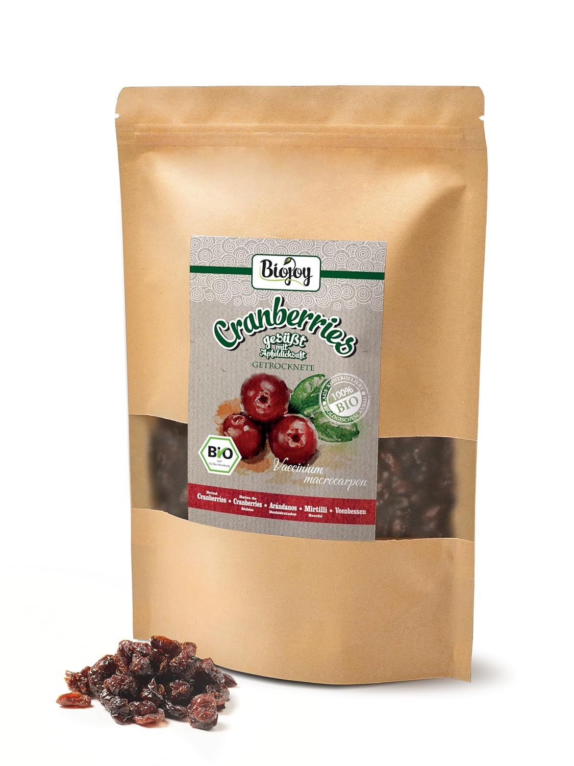Biojoy ekologiska torkade tranbär (1 kg), tranbär sötade med äppelsirap Torkade produkter Naty Shop