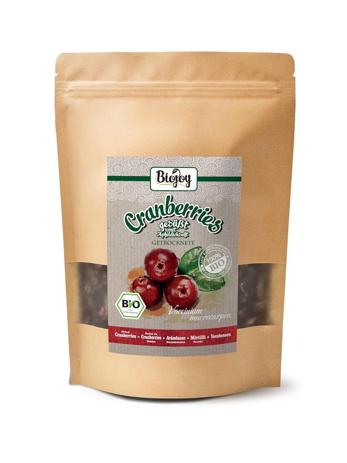 Biojoy ekologiska torkade tranbär (1 kg), tranbär sötade med äppelsirap Torkade produkter Naty Shop 500 G