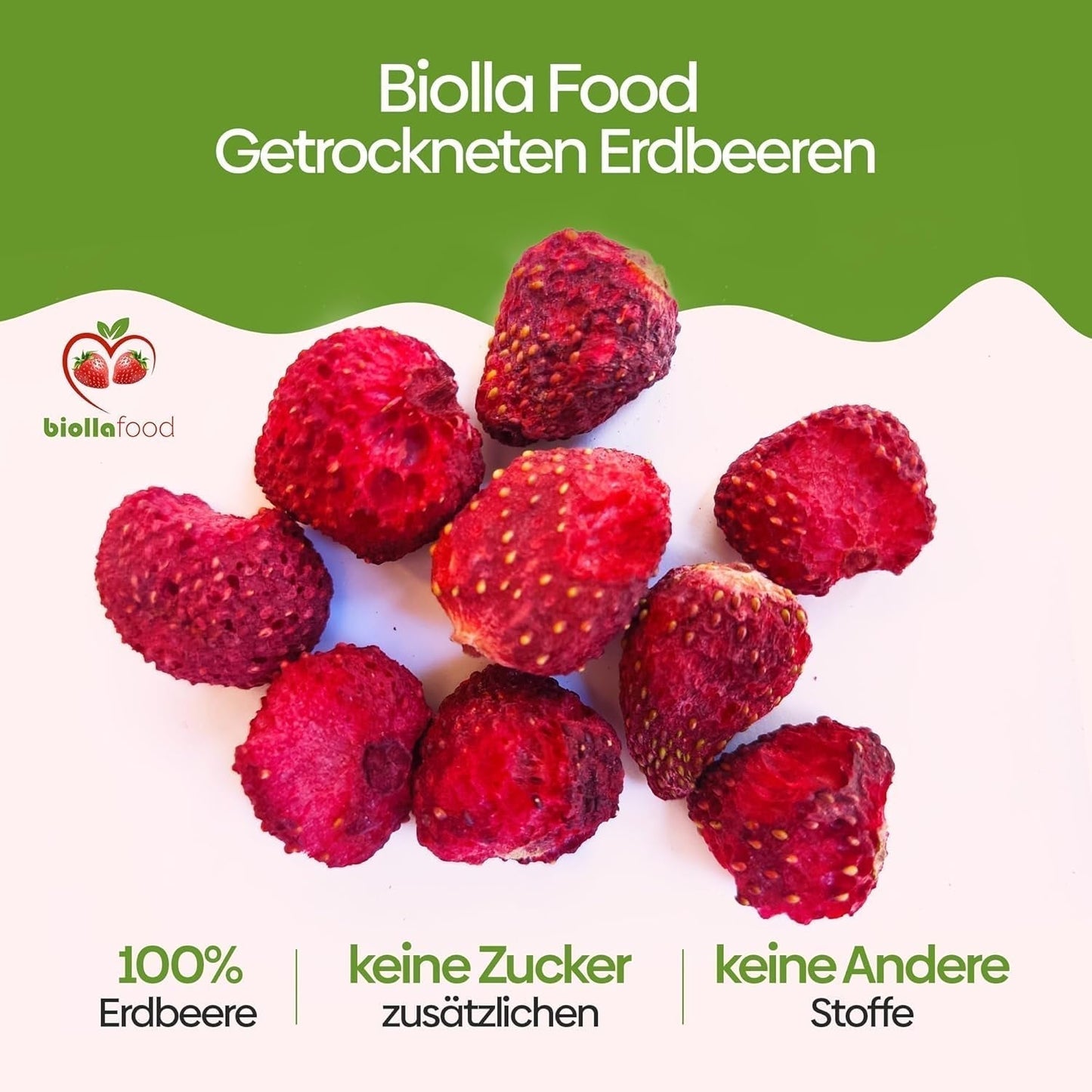 biolla mat hela torkade jordgubbar, 0,5 kg, 100% naturliga. Hälsosamma mellanmål för barn. Perfekt för smoothies, havremüsli, te och gröt. Lång hållbarhet. VEGAN, GLUTENFRI, RAW FOOD Naty Shop Dehydrerade produkter