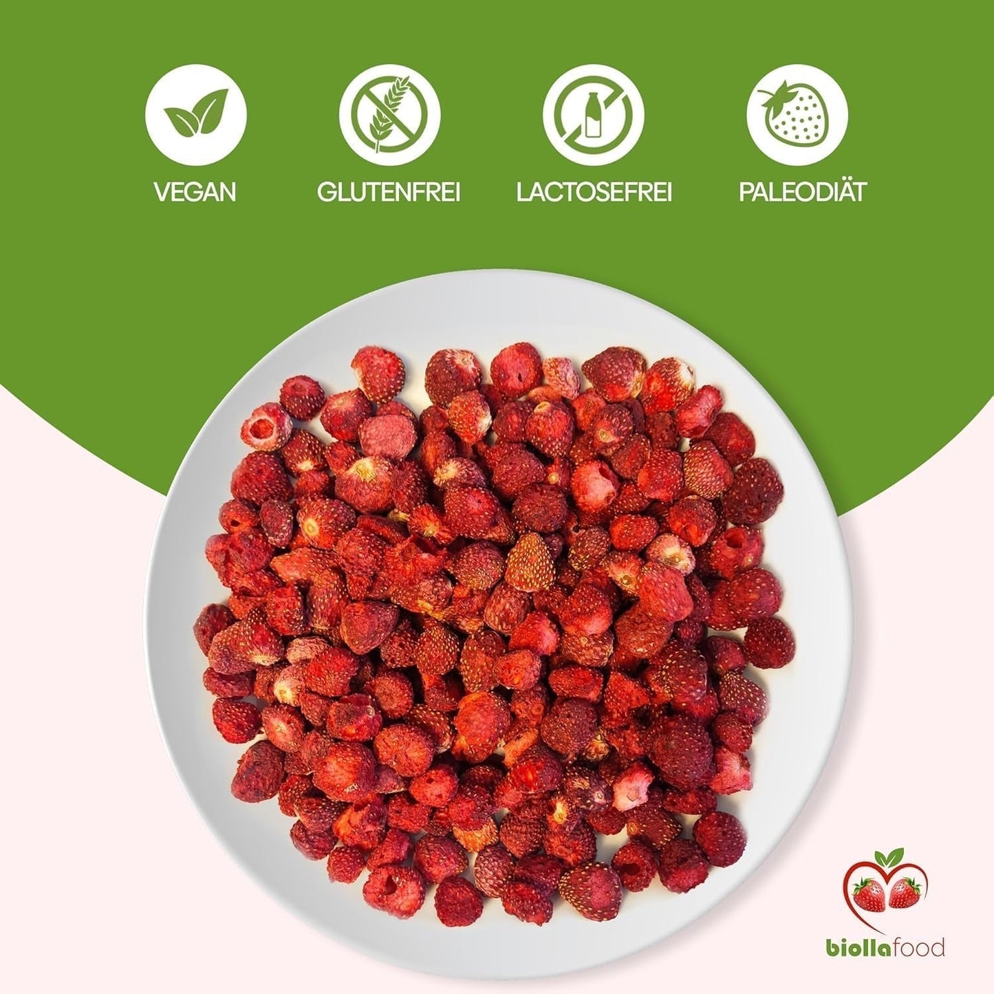 biolla mat hela torkade jordgubbar, 0,5 kg, 100% naturliga. Hälsosamma mellanmål för barn. Perfekt för smoothies, havremüsli, te och gröt. Lång hållbarhet. VEGAN, GLUTENFRI, RAW FOOD Naty Shop Dehydrerade produkter