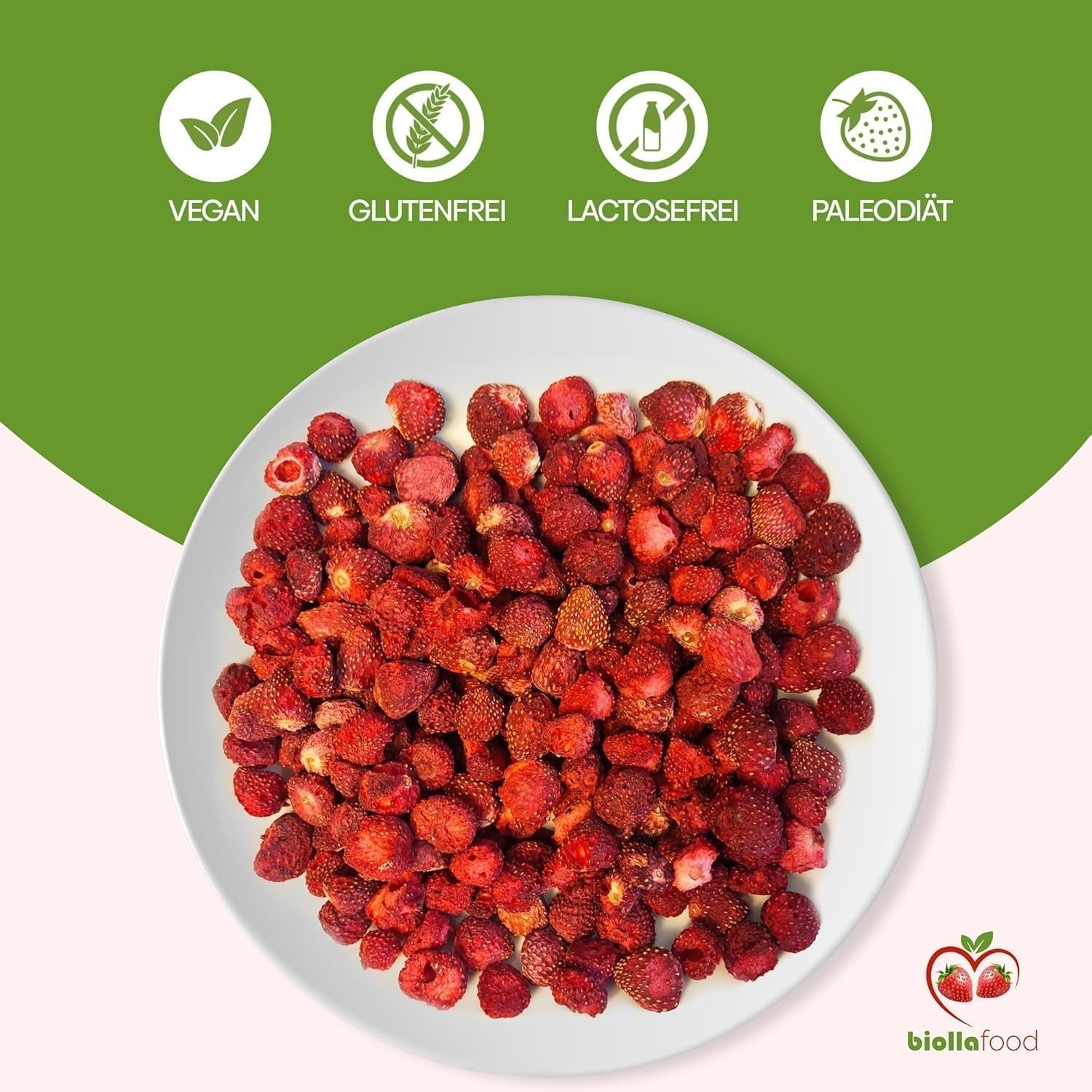 biolla mat hela torkade jordgubbar, 0,5 kg, 100% naturliga. Hälsosamma mellanmål för barn. Perfekt för smoothies, havremüsli, te och gröt. Lång hållbarhet. VEGAN, GLUTENFRI, RAW FOOD Naty Shop Dehydrerade produkter