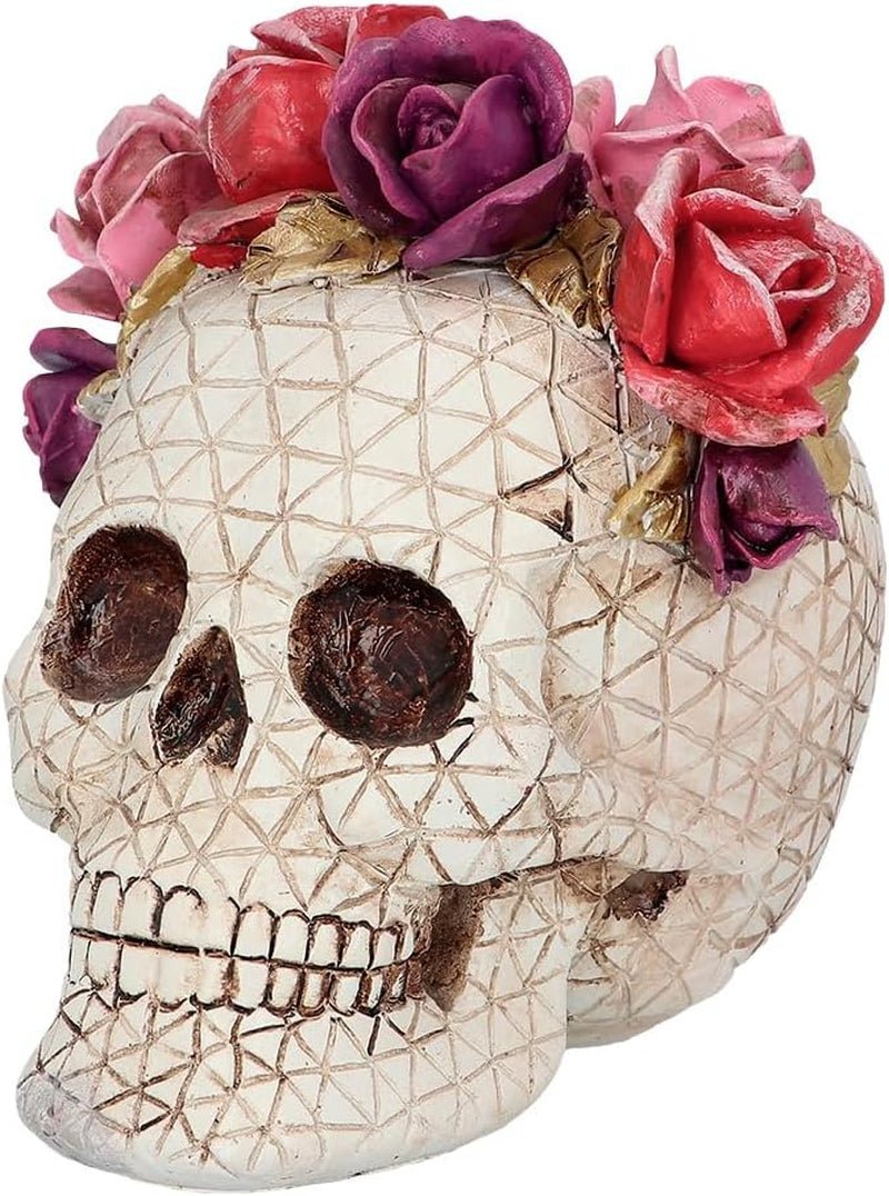 Boland 73089 - Skalle med rosor dekoration, skalle med blomsterkrans, halloween och karneval bordsdekorationer, Dia de los Muertos statyetter och skulpturer Naty Shop Standardtitel