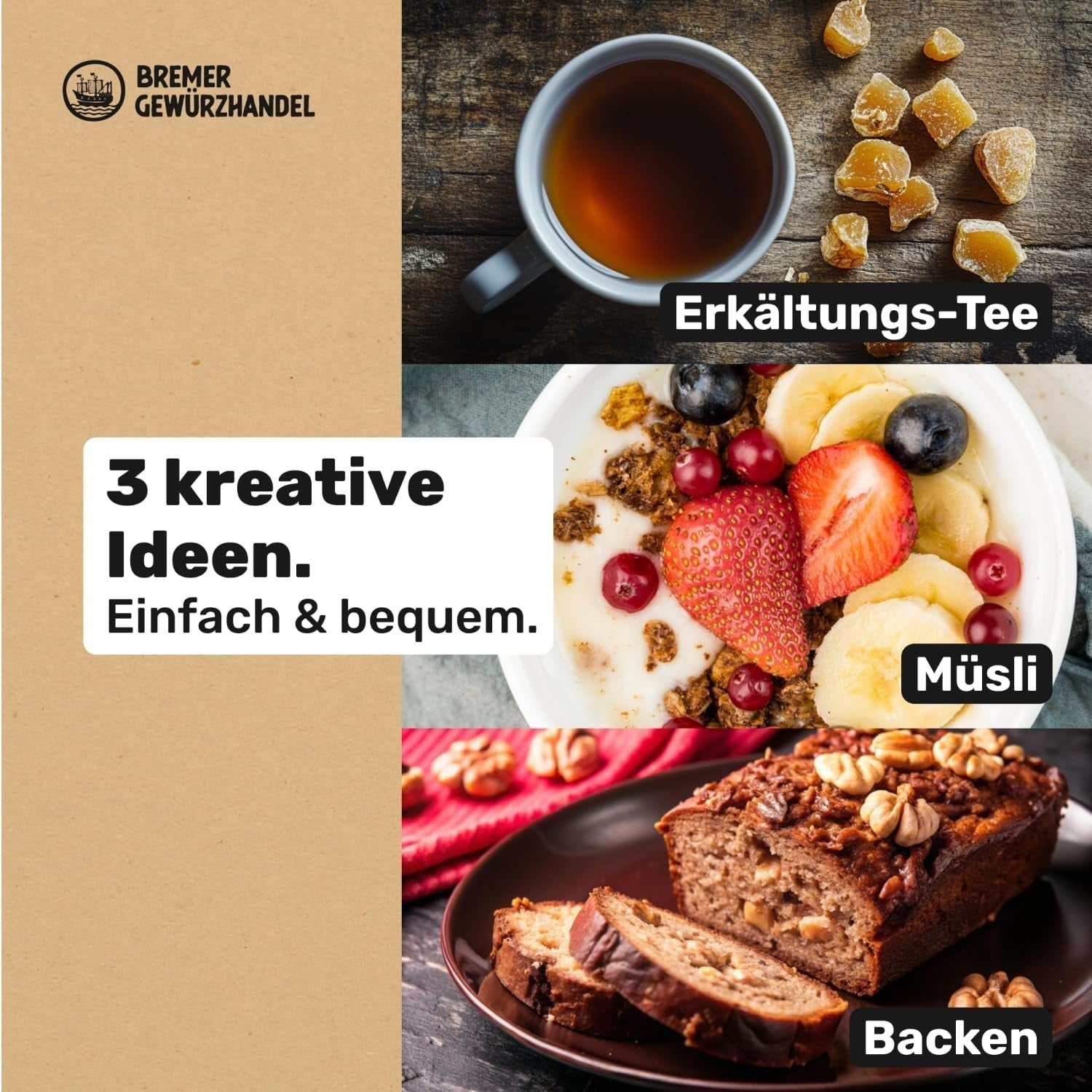 Bremer Gewürzhandel ingefära, bitar av torkad frukt kryddad, aromatisk, kryddig, osavlad, 1 kg Dehydrerade produkter Naty Shop
