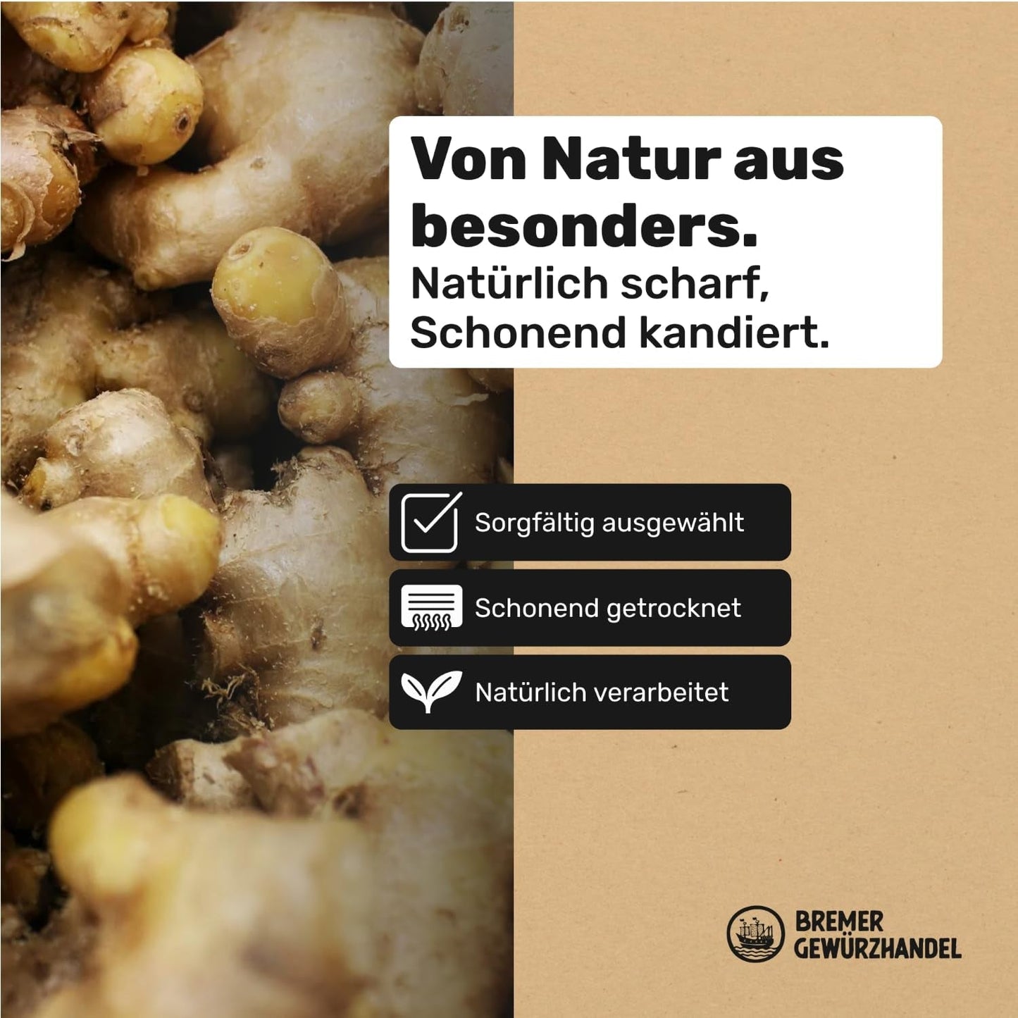 Bremer Gewürzhandel ingefära, bitar av torkad frukt kryddad, aromatisk, kryddig, osavlad, 1 kg Dehydrerade produkter Naty Shop