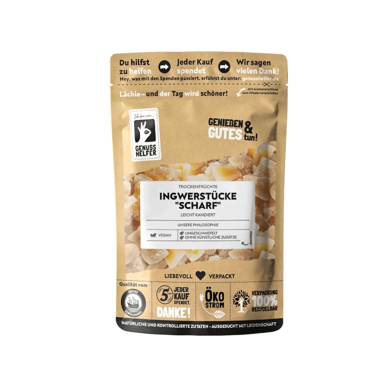 Bremer Gewürzhandel ingefära, bitar av torkad frukt kryddad, aromatisk, kryddig, osavlad, 1 kg Dehydrerade produkter Naty Shop 600 G